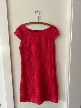 Linen Pink Cap-Sleeve Mini Dress